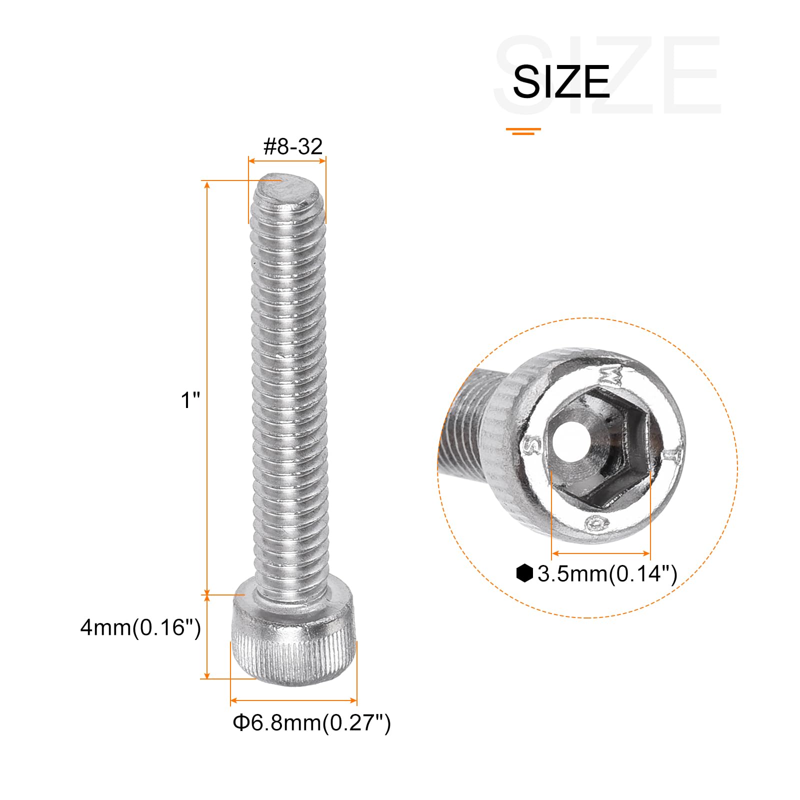 METALLIXITY Hex Socket Bolts (#8-32x1") 50pcs, 304 Stainless Steel Hex Socket Drive Screw - Image 2