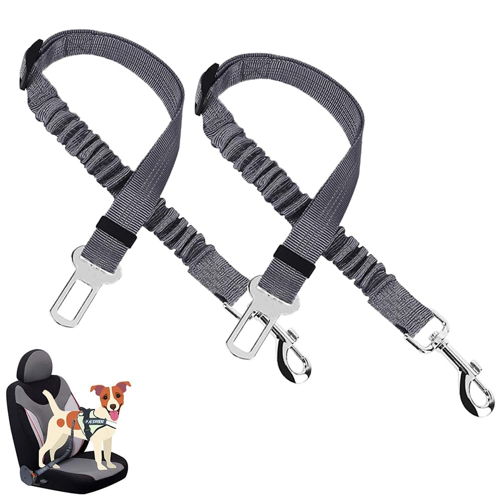 Lot de 2 Voiture Ceinture Chien Voiture, Harnais Voiture pour Chiens en Nylon Elastique, Laisse Chien Voiture Réglable avec Absorption, pour Tout Type de Voiture, pour Tous Les Chiens