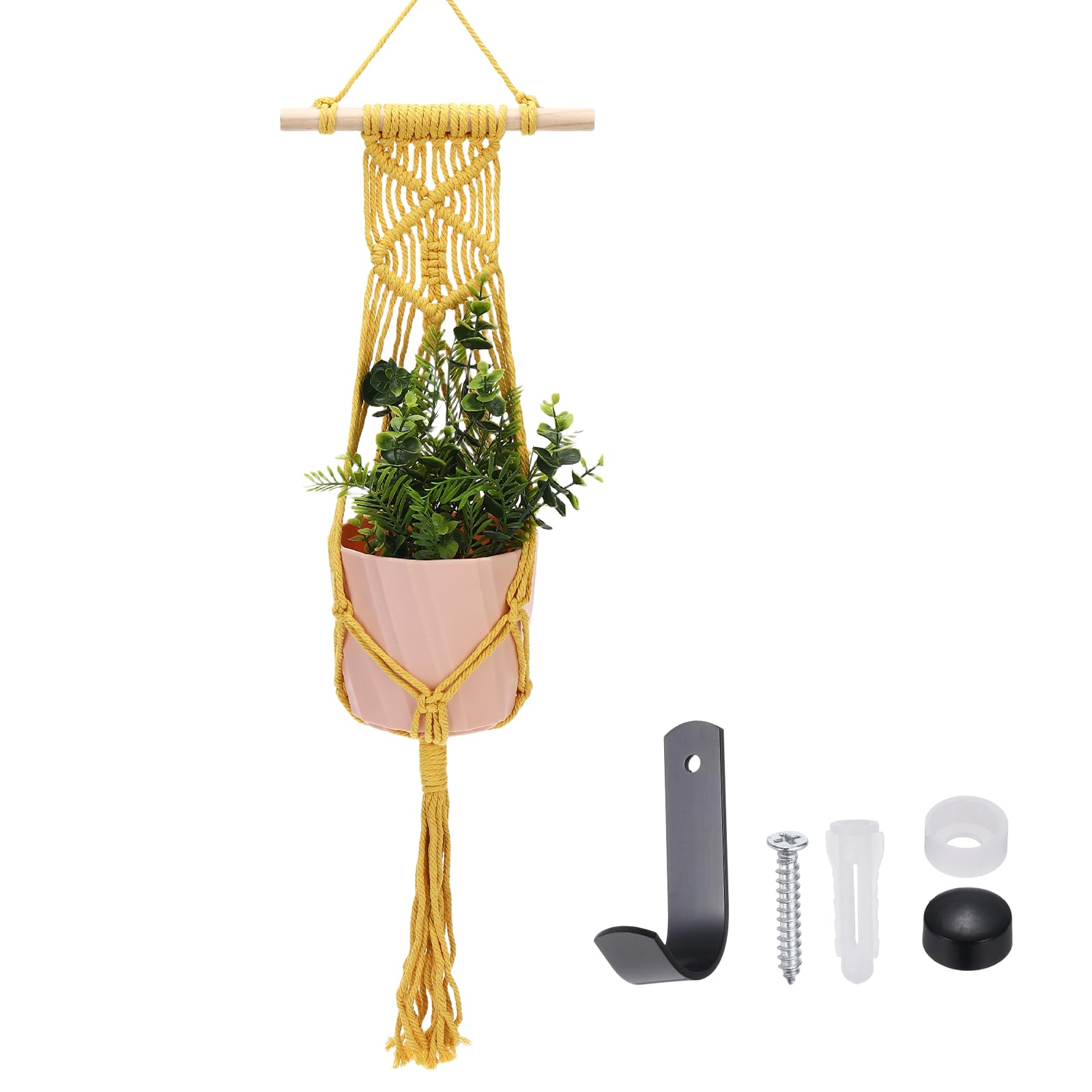 sourcing map Macrame Plant Hanger, 34 Inch Plant Hanger Indoor Outdoor Hanging Planter with Hook Tassels Decorative Crochet Cotton Rope for Home Decor Plants Pots,Rope Style Yellow