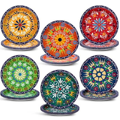 48 Pcs Mexican Fiesta Party Plates Multicolor Handmade Style Paper Plates Cielito Lindo Party Decoration Talavera Fiesta Tableware Set for Taco Tuesday Dia De Los Muertos Birthday Wedding Baby Shower