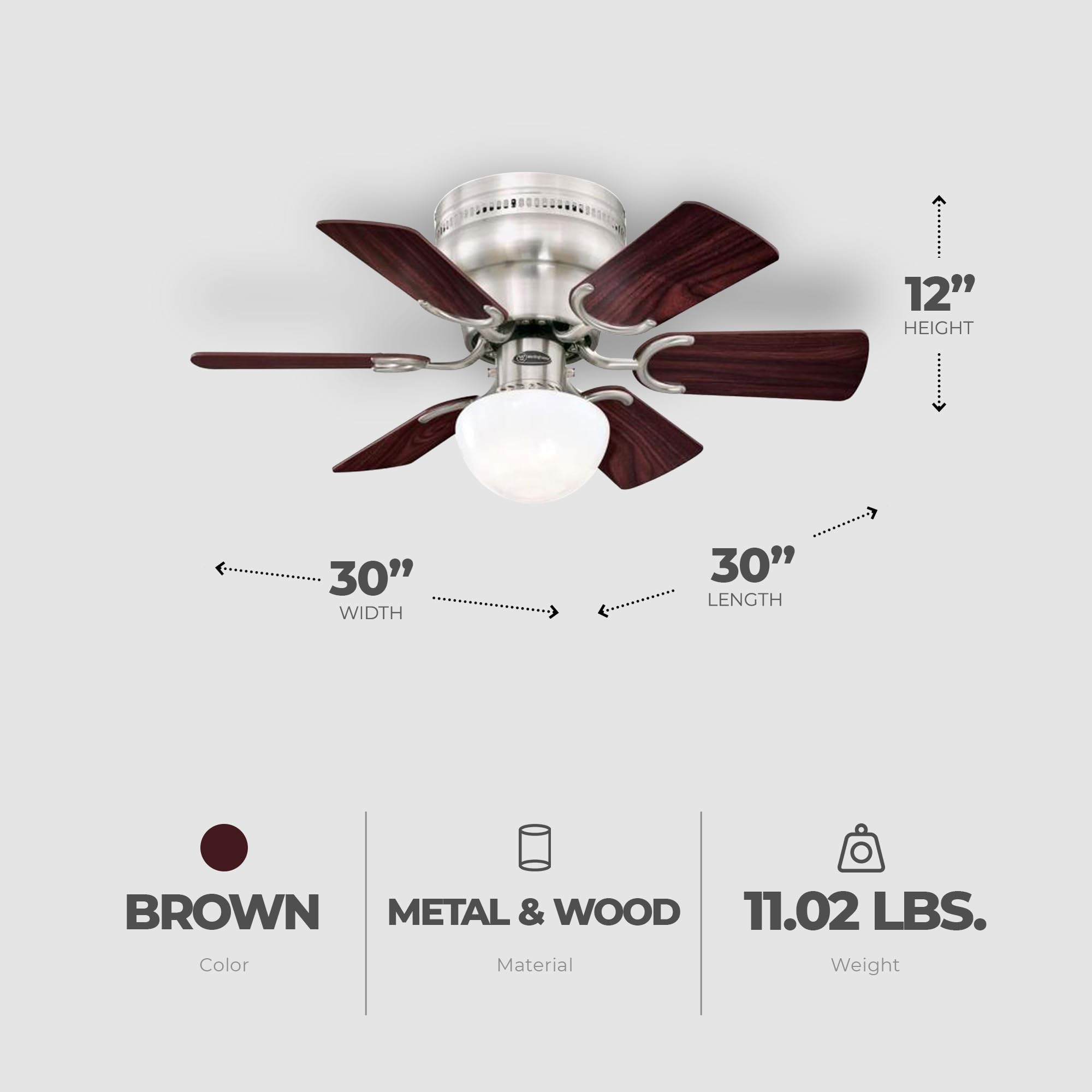 Petit Ventilateur plafond pour chambre 76 cm Nickel Ventilateur avec Lumière