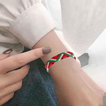 Handmade Geometric Bracelet Watermelon Pattern Bracelet Woven Bracelet Adjustable Cotton Friendship Bracelet for Woman