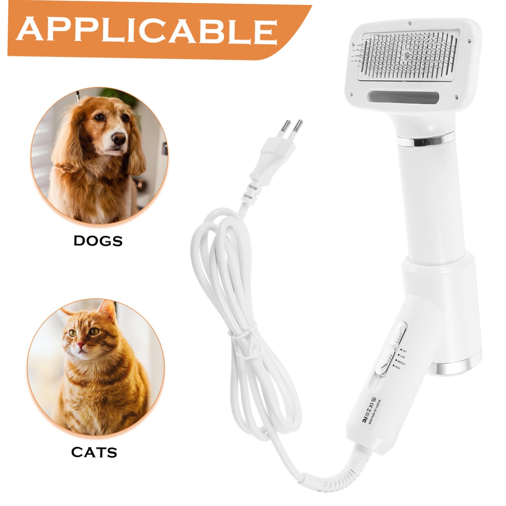 SOIMISS Sèche-cheveux pour Toilettage de Chiens et Chats Portable Brosse en Plastique Blanc, Appareil Sûr Séchage Brossage des Poils D’animaux Domestiques