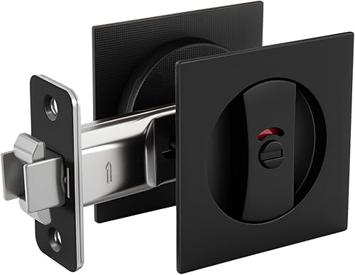Miniatura 15 de goldenwarm Cerradura de Puerta de Bolsillo Cuadrada Negra Mate, Herrajes para Puerta de Bolsillo para Orificio Redondo de 2-1/8'', Manijas de Puerta