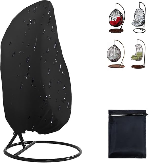 Egg Chair Covers Waterproof Heavy Duty Swing Chair Cover Patio Hanging Egg Cocoon Chair Cover with Drawstring, Outdoor Windproof Anti-UV Garden Furniture Chair Covers with Storage Bag, 190x115cm