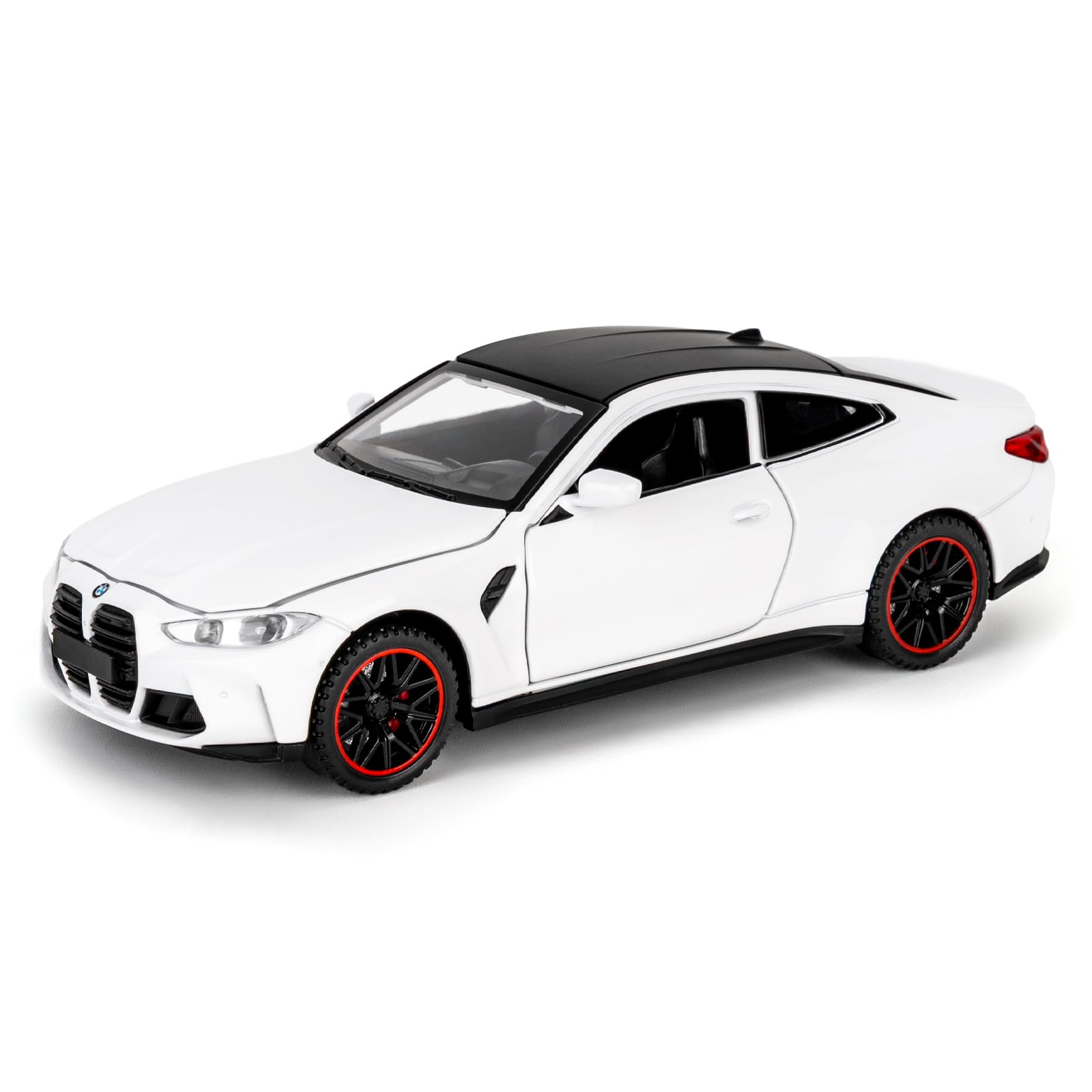 TGRCM-CZ 1/32 BMW M4 Model Car, Zinc Alloy Pull Back Vehicles Model Car with Sound and Light for Collectors & Kids 3+ Years Old Birthday Gift(White)