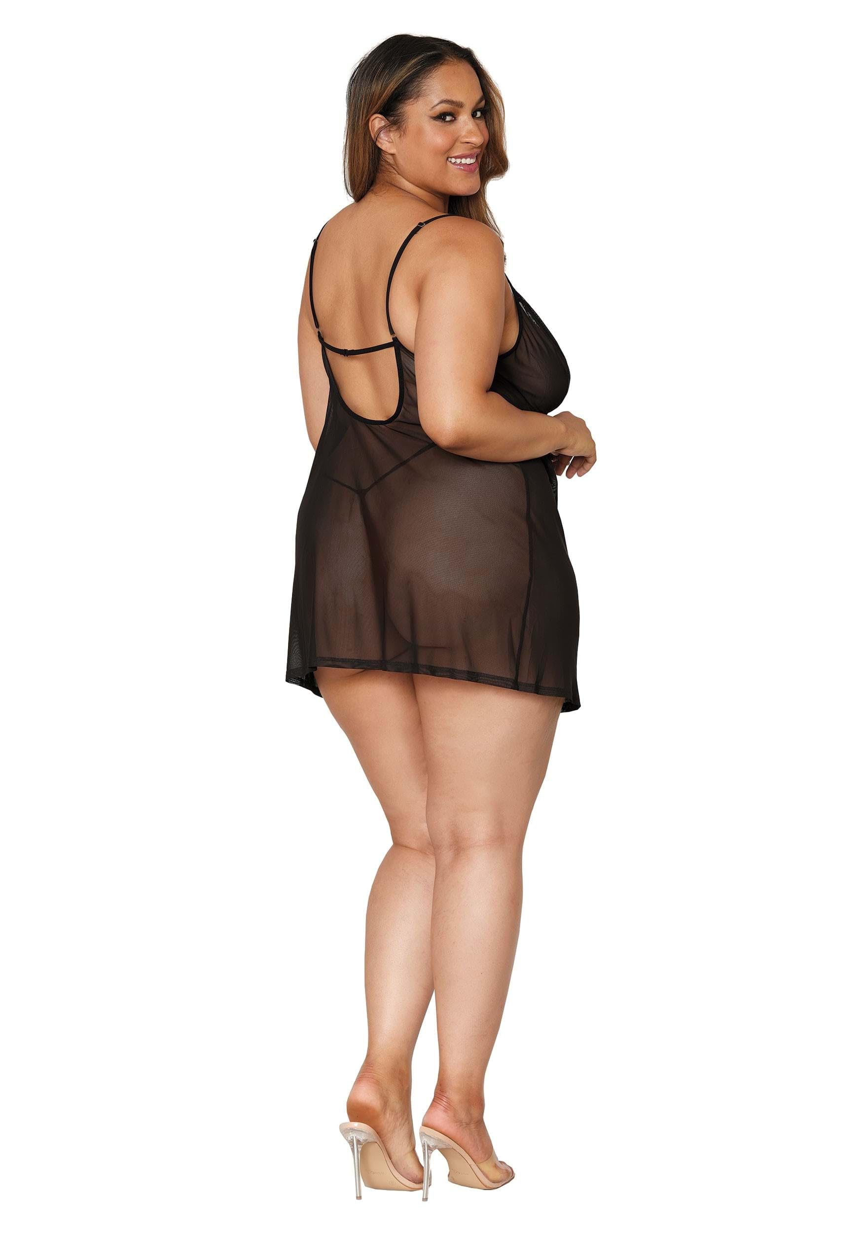 DreamGirl Plus Size Stretch Mesh Chemise & Robe Set Lencería Mujer (Pack de 1)