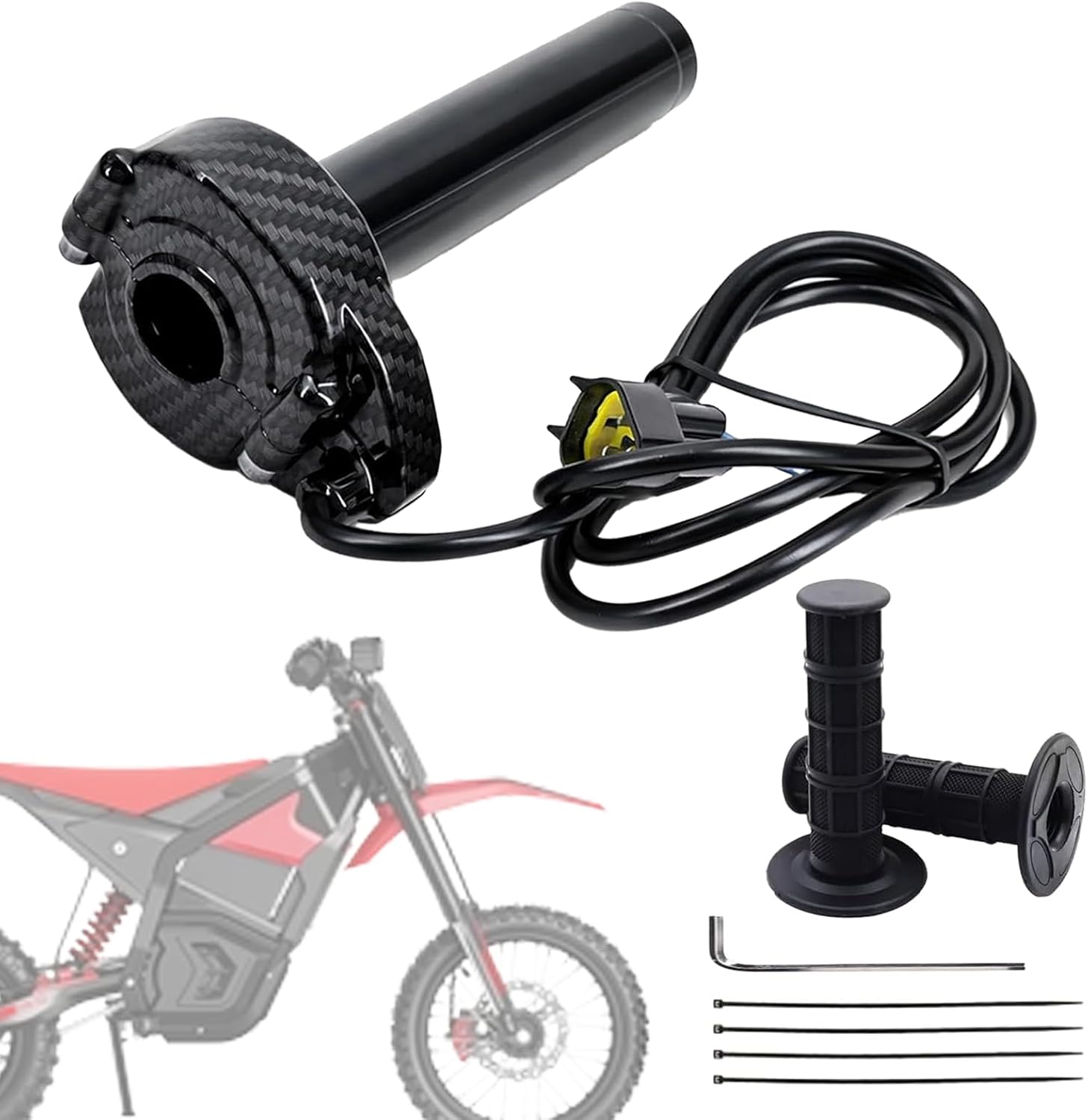 Compatible Fit for Yozma IN10 Valtinsu Strike Shadow SX Electric Dirt Bike Twist Throttle, Full Twist Throttle Handle with Male Connector, Rolling Bearing & Cable Kit