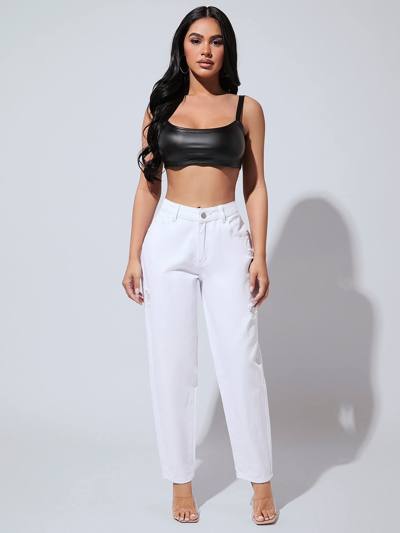 Amazon.com: Navhao Jeans for Women Pants Jeans Solid Ripped Mom Fit Jeans  Pants Jeans (Color : White, Size : W32 L32) : Clothing, Shoes \u0026 Jewelry
