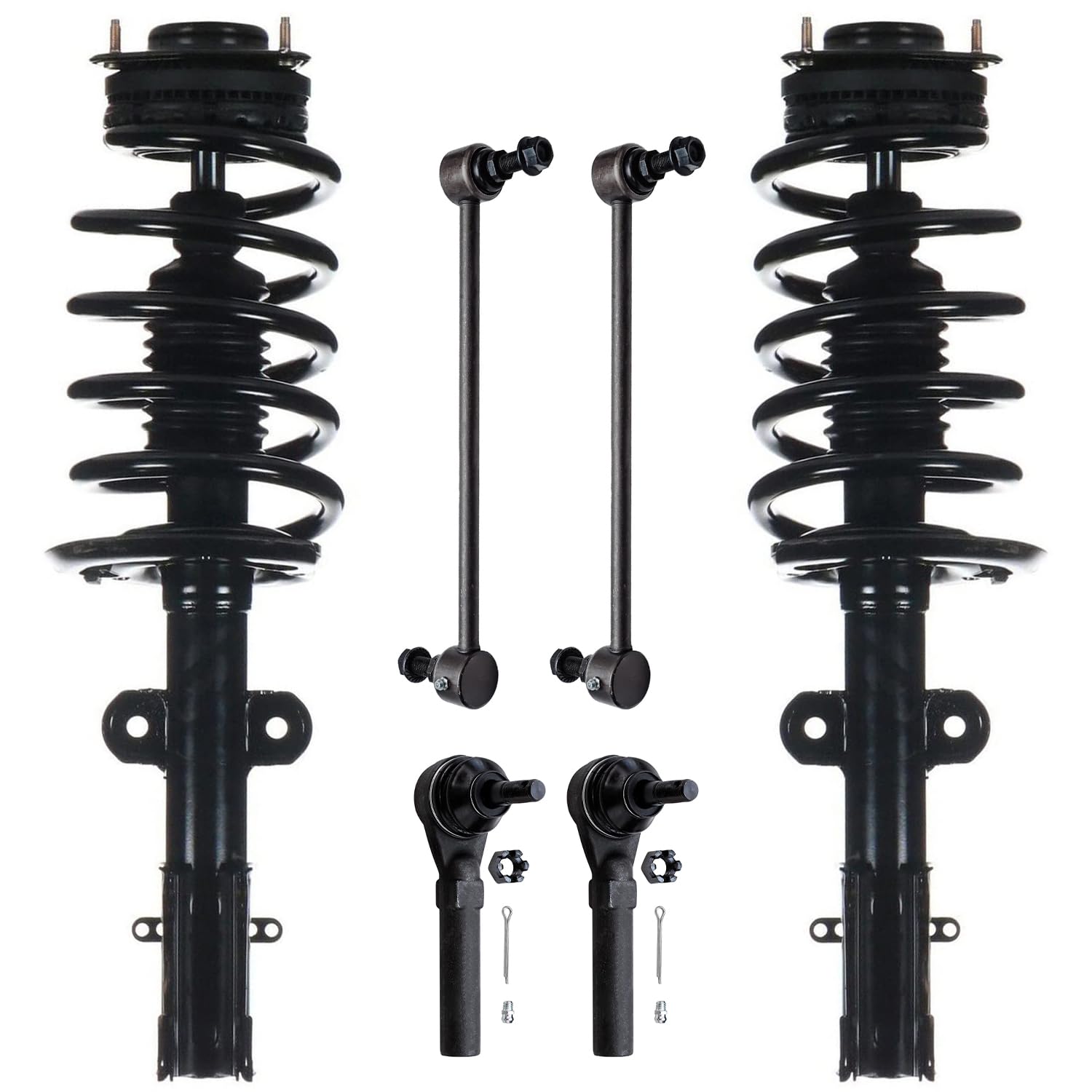 Detroit Axle - Front Struts + Sway Bar Links Outer Tie Rods Replacement