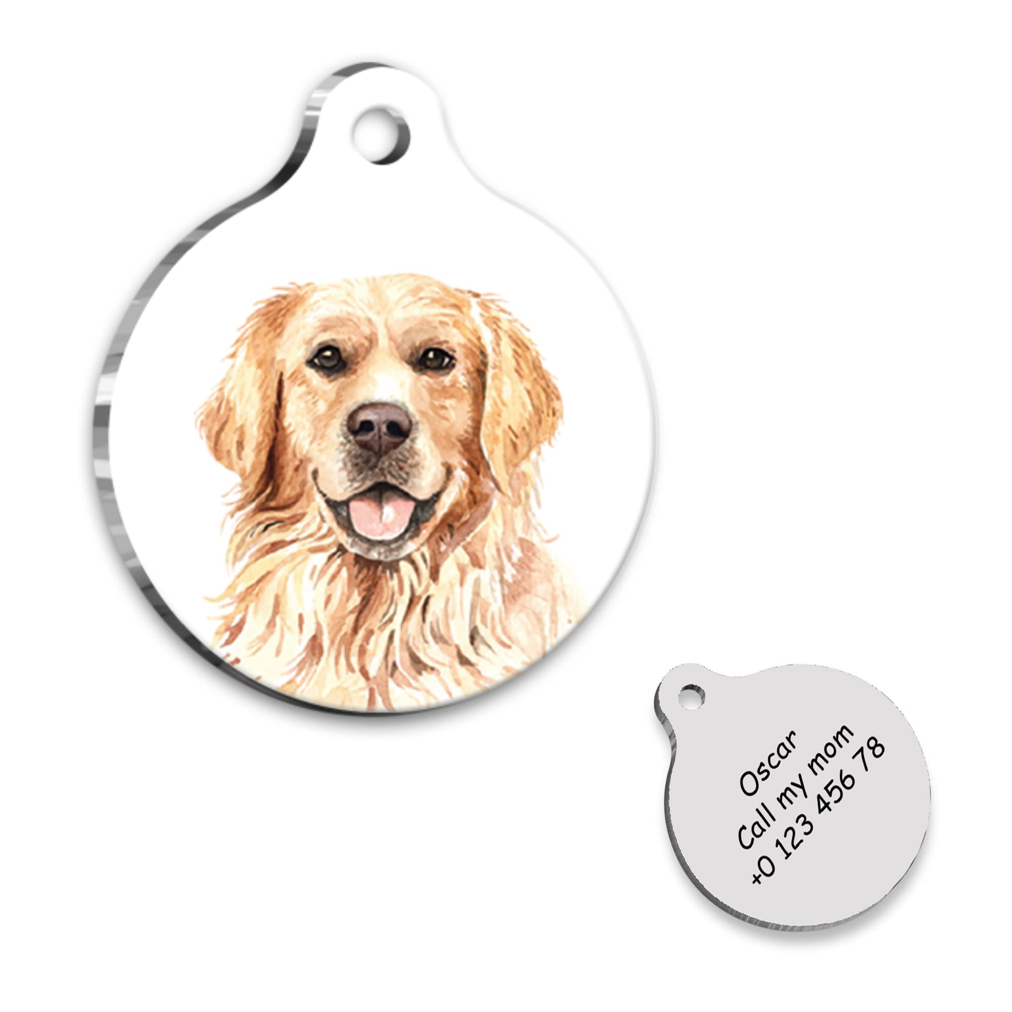 Golden Retriever Portrait Personalized Dog Tag - Golden Retriever Custom Name Tag - ID Tag for Dog - Customized Pet Tags - Dog Name id Tag - Dog Name Tag - Engraved Dog Tag
