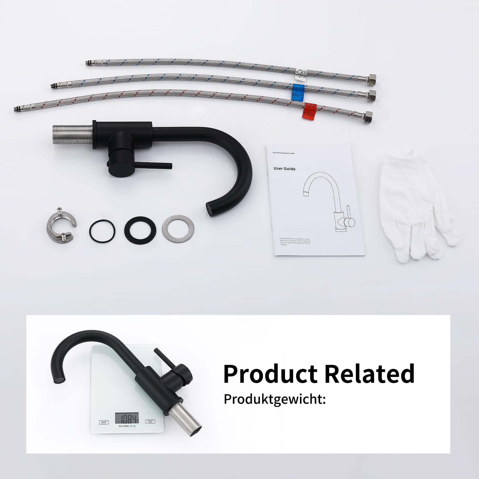 HOMELODY Niederdruck Armatur Bad/Küche Schwarz Waschtischarmatur 360° Drehbar Wasserhahn Bad Armatur Waschbecken Mischbatterie Einhebelmischer Waschbeckenarmatur