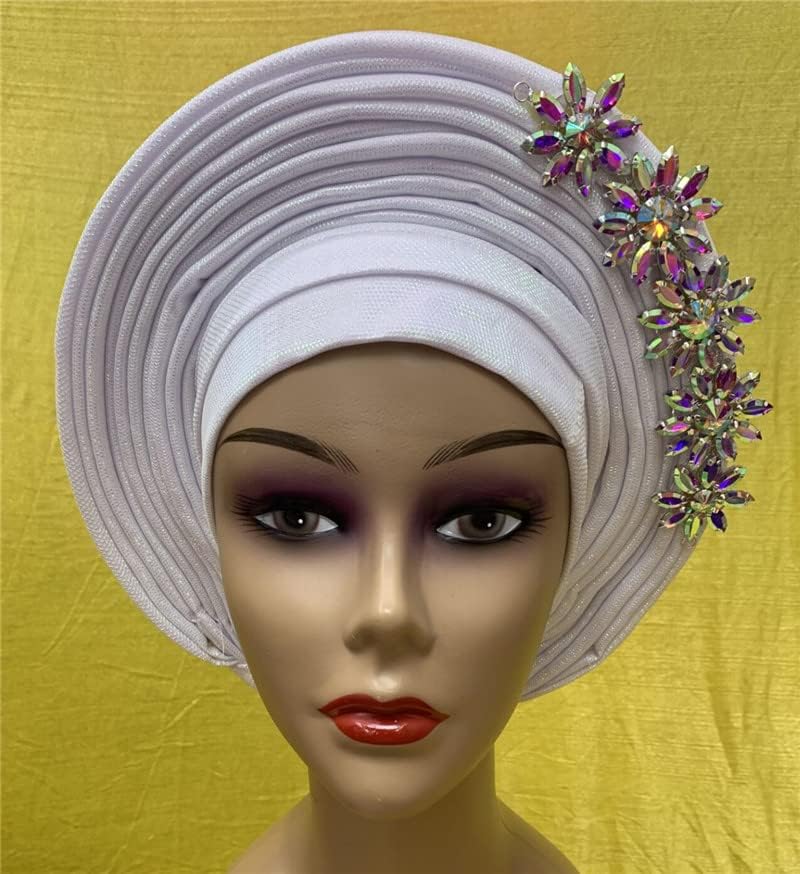 turban femme headtie gele nigerian african nigeria for traditional marriage gele headtie already made headwrap 1set by MSB fabric color 452