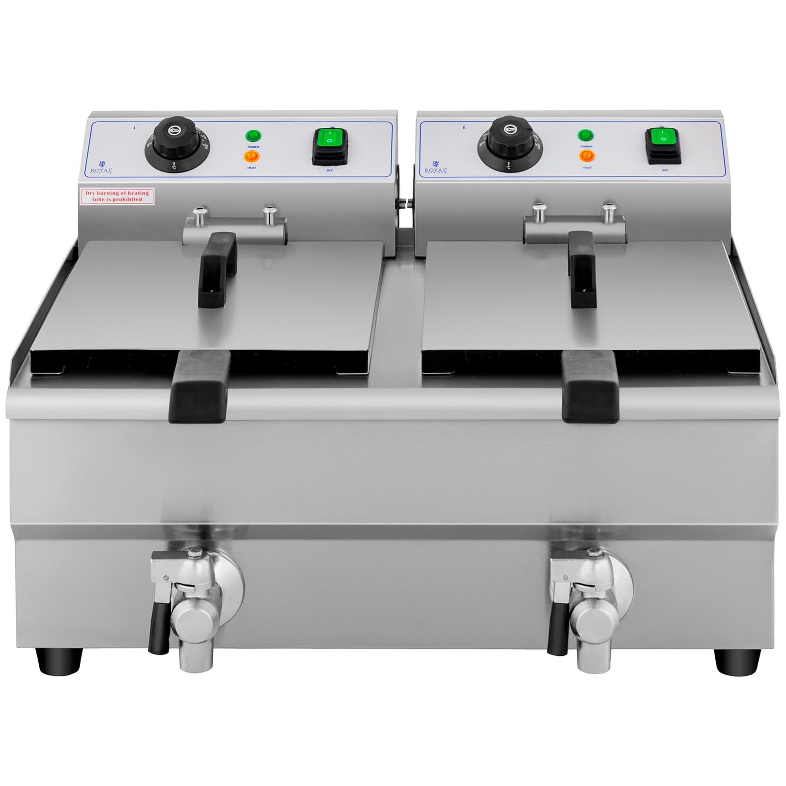 Royal Catering Friggitrice Elettrica con Rubinetti di Scarico RCEF 10DB (2 x 10 L, 230 V, 2 x 3000 W, Acciaio Inox, Plastica)
