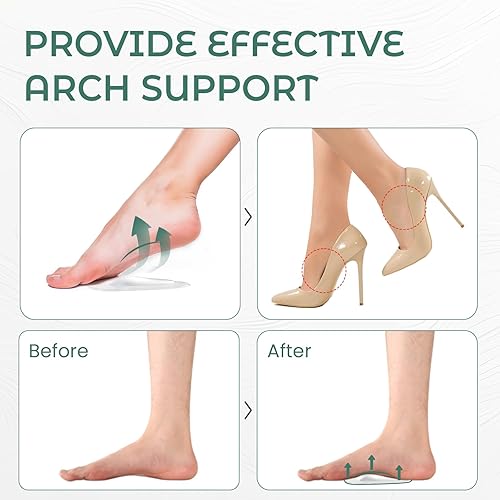 Miniatura 3 de Welnove - 8 pares de plantillas de soporte de arco de gel para fascitis plantar, alivio de fatiga y dolor de pies, almohadillas suaves para el talón