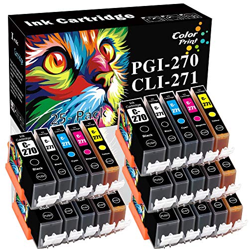 25-Pack Compatible ColorPrint Canon PGI-270XL CLI-271XL PGI270XL CLI271XL Ink Cartridge 270XL 271XL for PIXMA MG5720 MG5721 MG7720 MG6820 TS6020 MG6822 TS8020 TS9020 Printer (5XLBK/5BK/5C/5M/5Y)