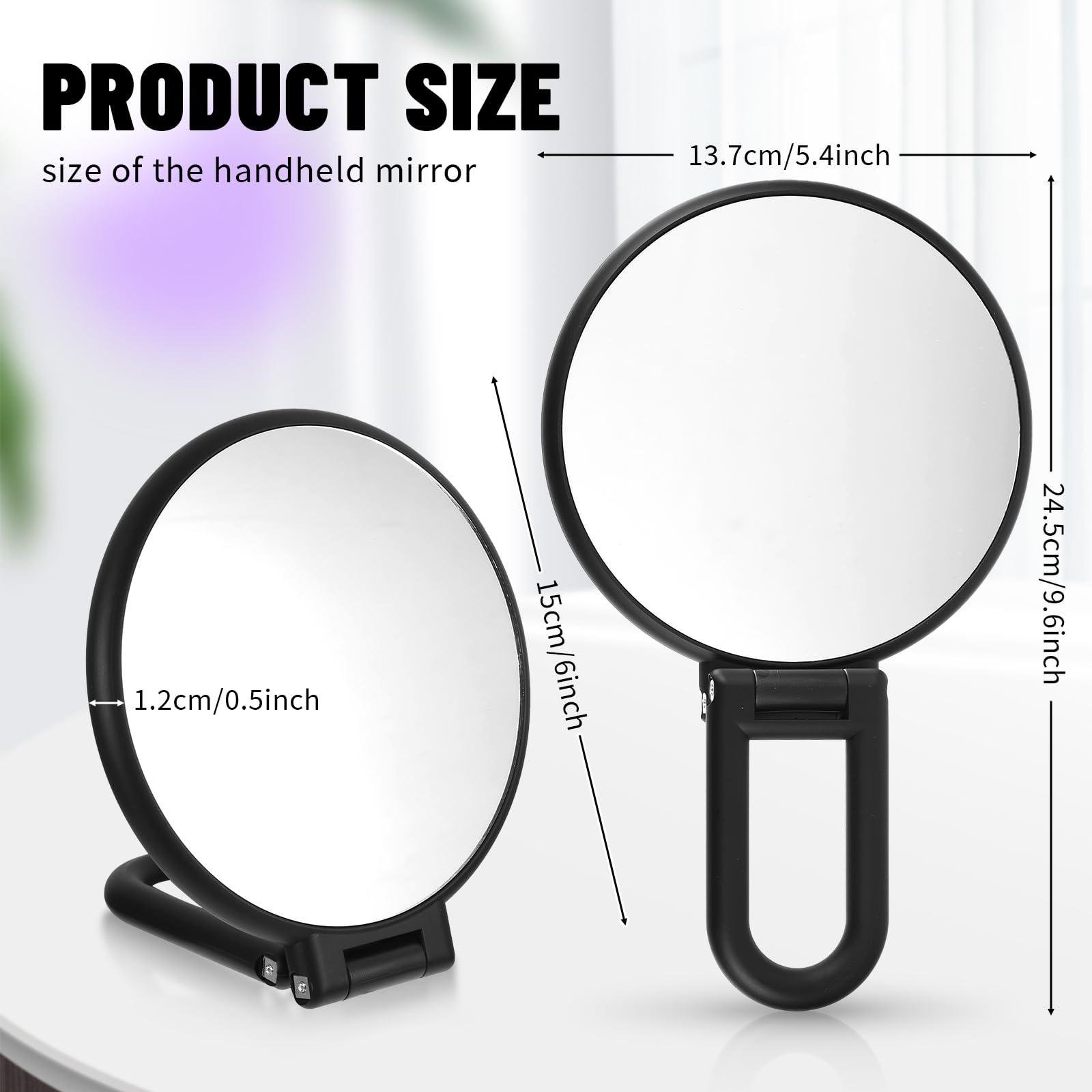 Hand Mirror with Handle 10X/1X, Travel Magnifying Hand Mirror, Magnifying Mirror 10X, Magnifying Mirror 10x with Handle, Double Sided Travel Magnifying Mirror, Foldable Makeup Mirror for Handheld - Image 3