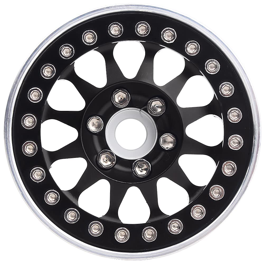 INJORA RC Felgen 4 Stücke 1,9 Beadlock Felgen Metallische Räder Felge Set für 1:10 RC Crawler Axial SCX10 Pro II III TRX-4 Tamiya MST VS4-10 Redcat Gen 8 7 Pro Enduro(Schwarz)