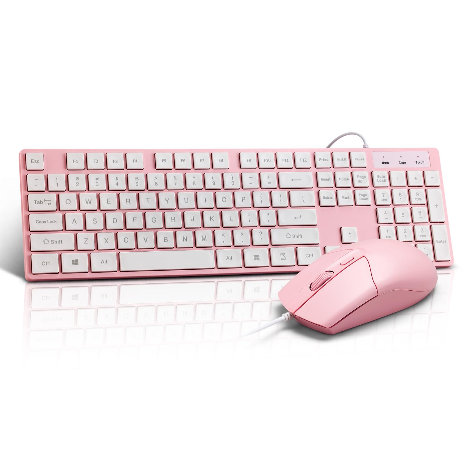 wired keyboard and mouse combo, full-sized ergonomic computer keyboard and optical wired mouse for windows, mac os desktop/laptop/pc-pink