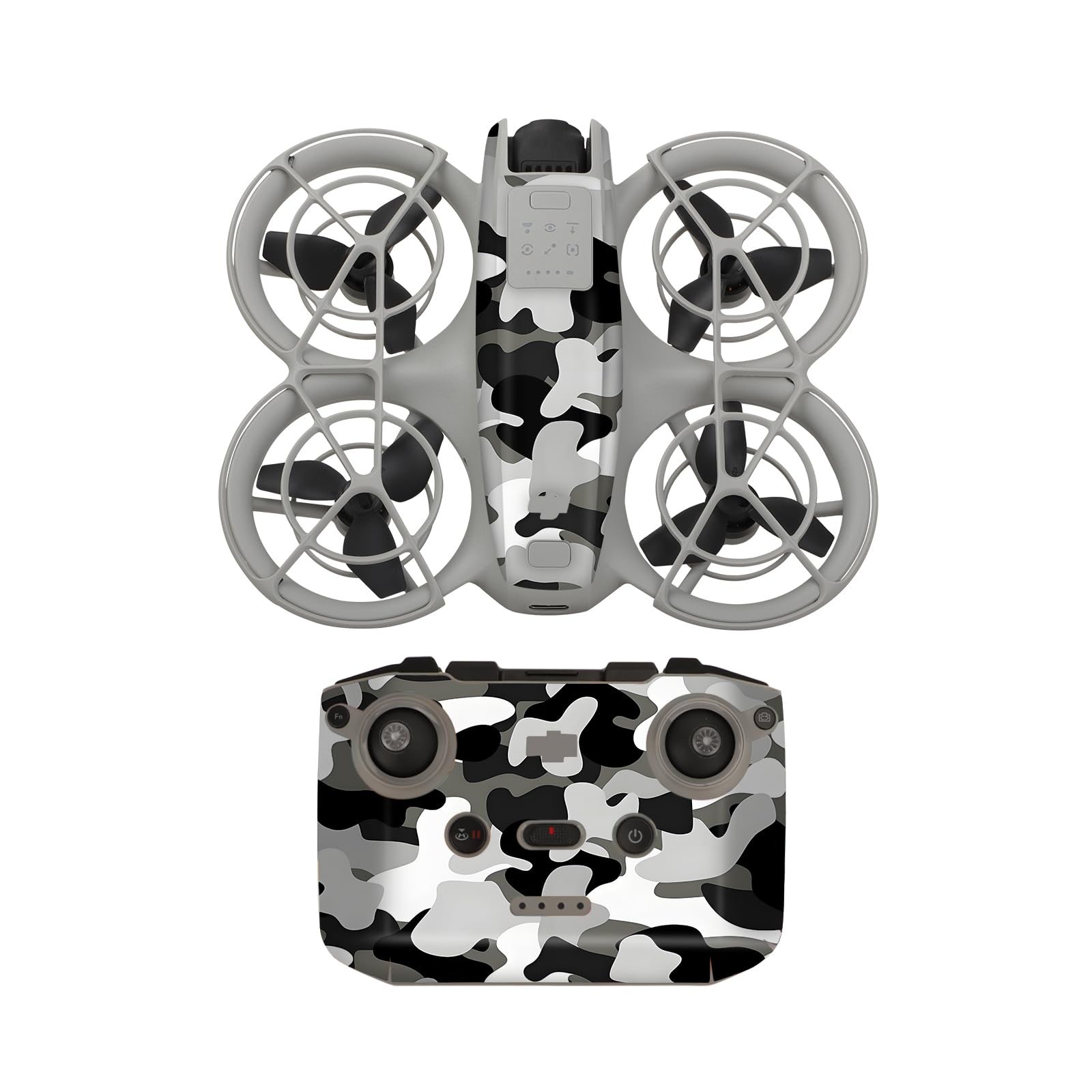 PVC Waterproof Decal Skin Drone Body + RC Remote Controller Sticker Set,Colourful Anti-scratch Sticker Decoration Protection Accessories for DJI NEO (Black-White Camouflage)