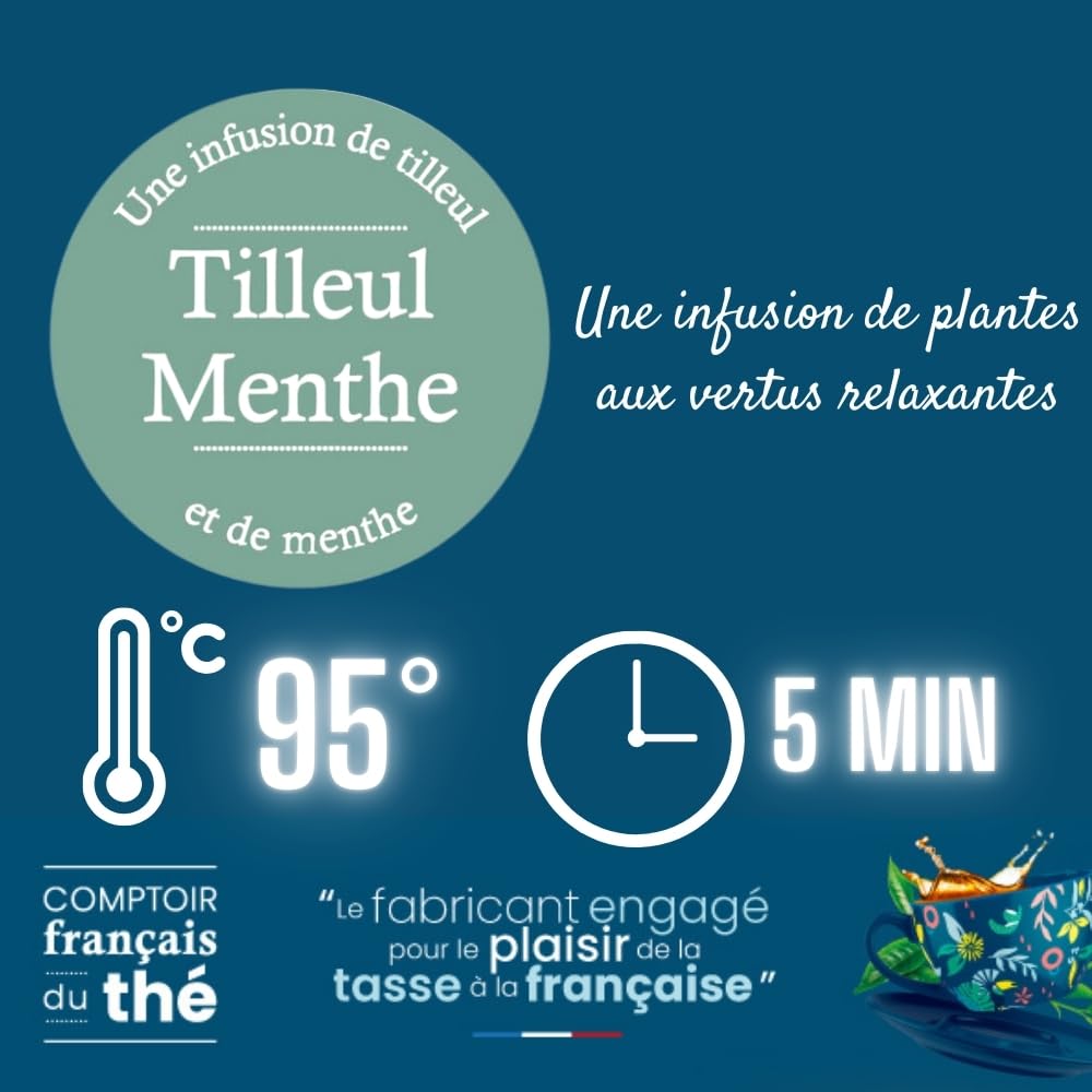 2x100g d'Infusion - Tilleul Menthe COMPTOIR FRANÇAIS DU THÉ | Notes de Tilleul et de Menthe - À déguster tout au long de la journée - Infusion en vrac, sachet zip refermable - thé de Noël