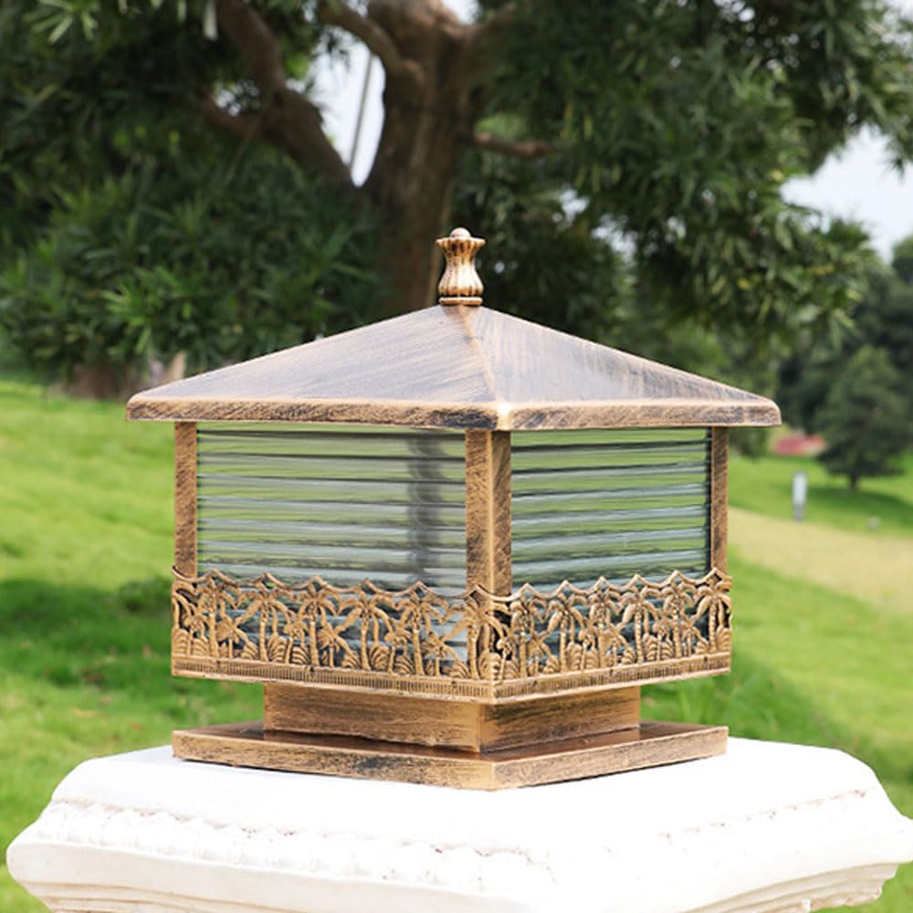 TTDGYYXW Paletti Luminosi da Esterno Colonna Luminosa, Colonna Esterna Vintage Impermeabile con Paralume a Strisce Luci a Colonna con luci a LED per Recinzione, terrazza, Giardino o Patio, Pali