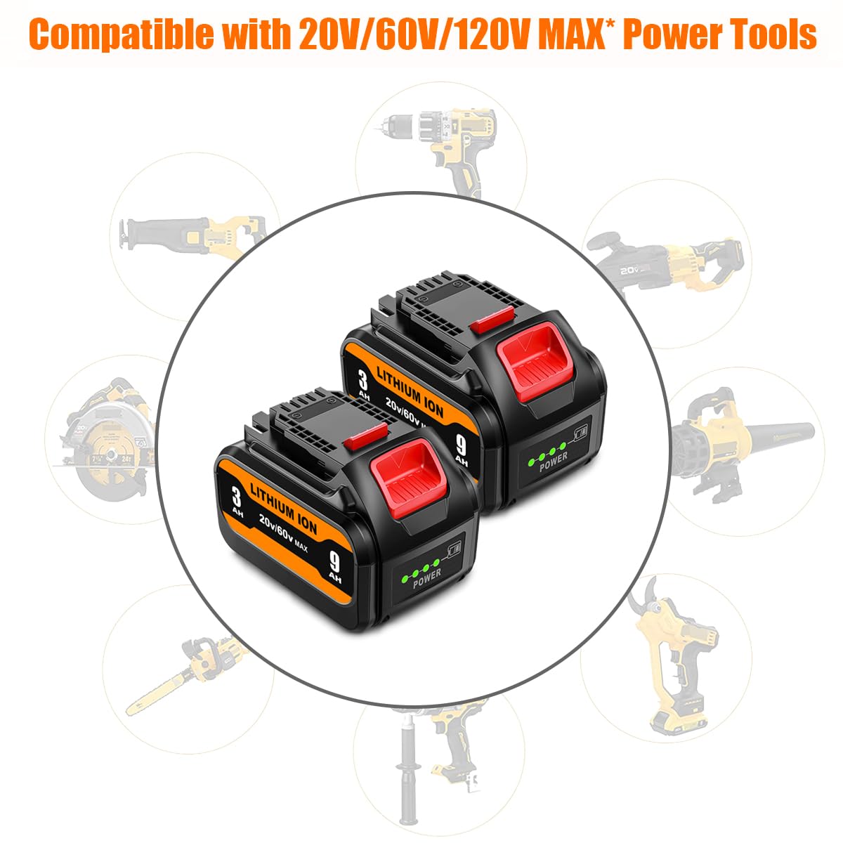 Amazon.com: Atcuji 2 Pack DCB609 20V 60V MAX 9.0Ah Lithium Battery