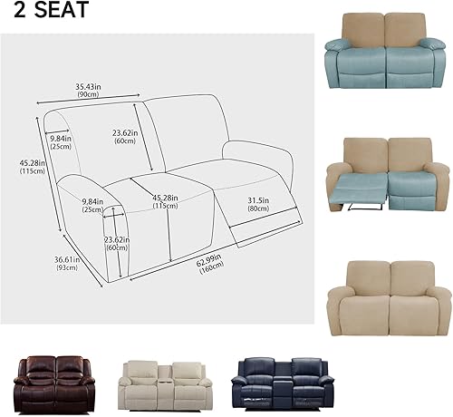 Miniatura 9 de vctops Fundas elásticas para sofá reclinable, resistentes al agua, suaves, a cuadros, para sofá reclinable de 3 cojines, funda elástica