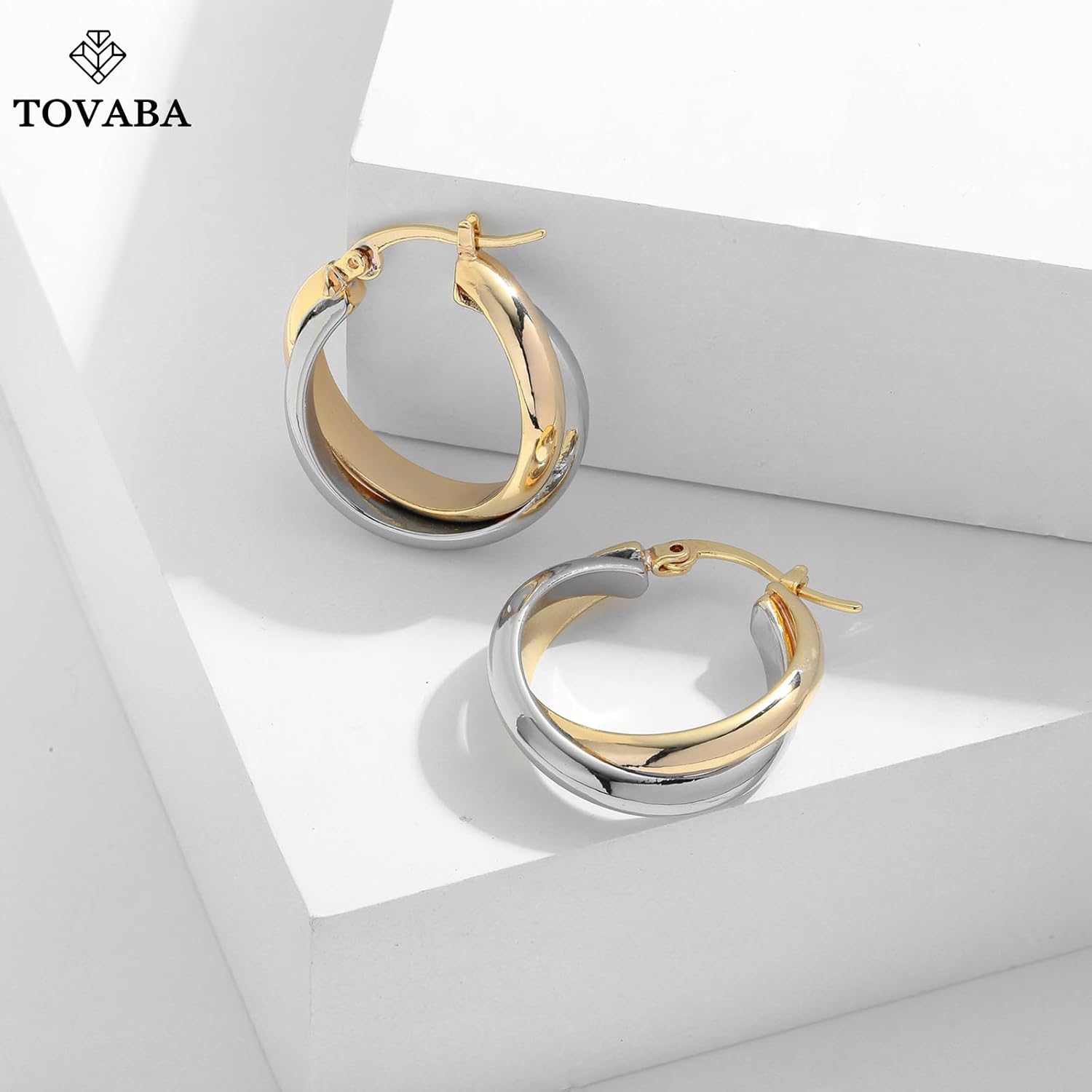 Two Tone Earrings for Women, Heart Geometric Dangle Earrings Gold and Silver Drop Hoop Earring for Everyday Jewelry - Image 6