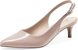Low Kitten Heels Women's Slingback Dressy Pumps Pointed Closed Toe Ankle Strap Elegant Wedding Pumps Formal Comfortable Shoes