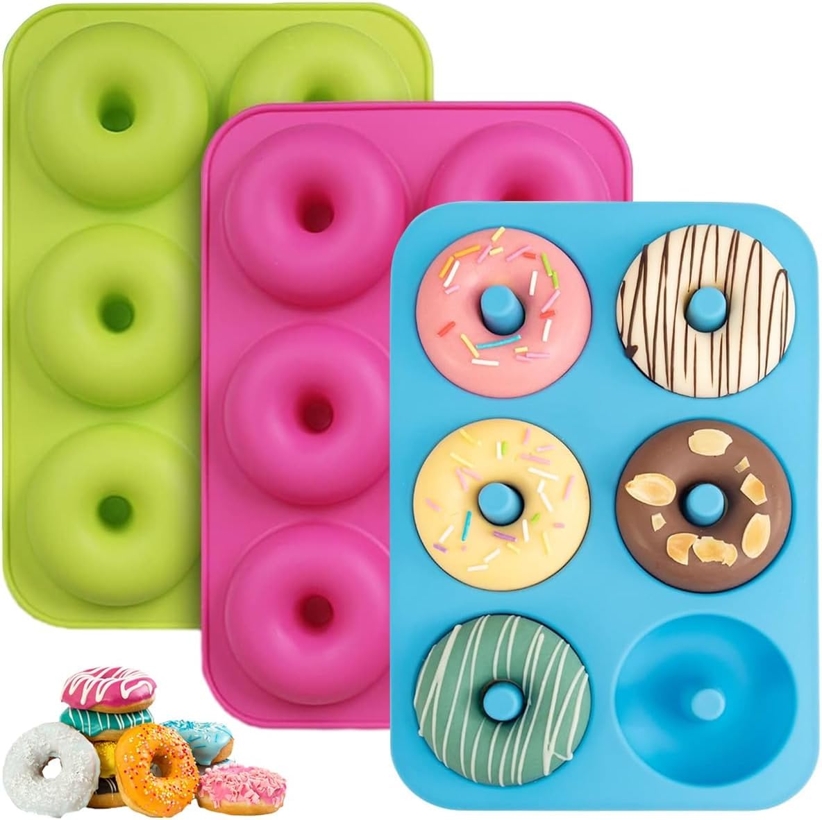 6-Cavity Doughnut Baking Mould, 3 Pcs Food Grade Silicone Donut Moulds