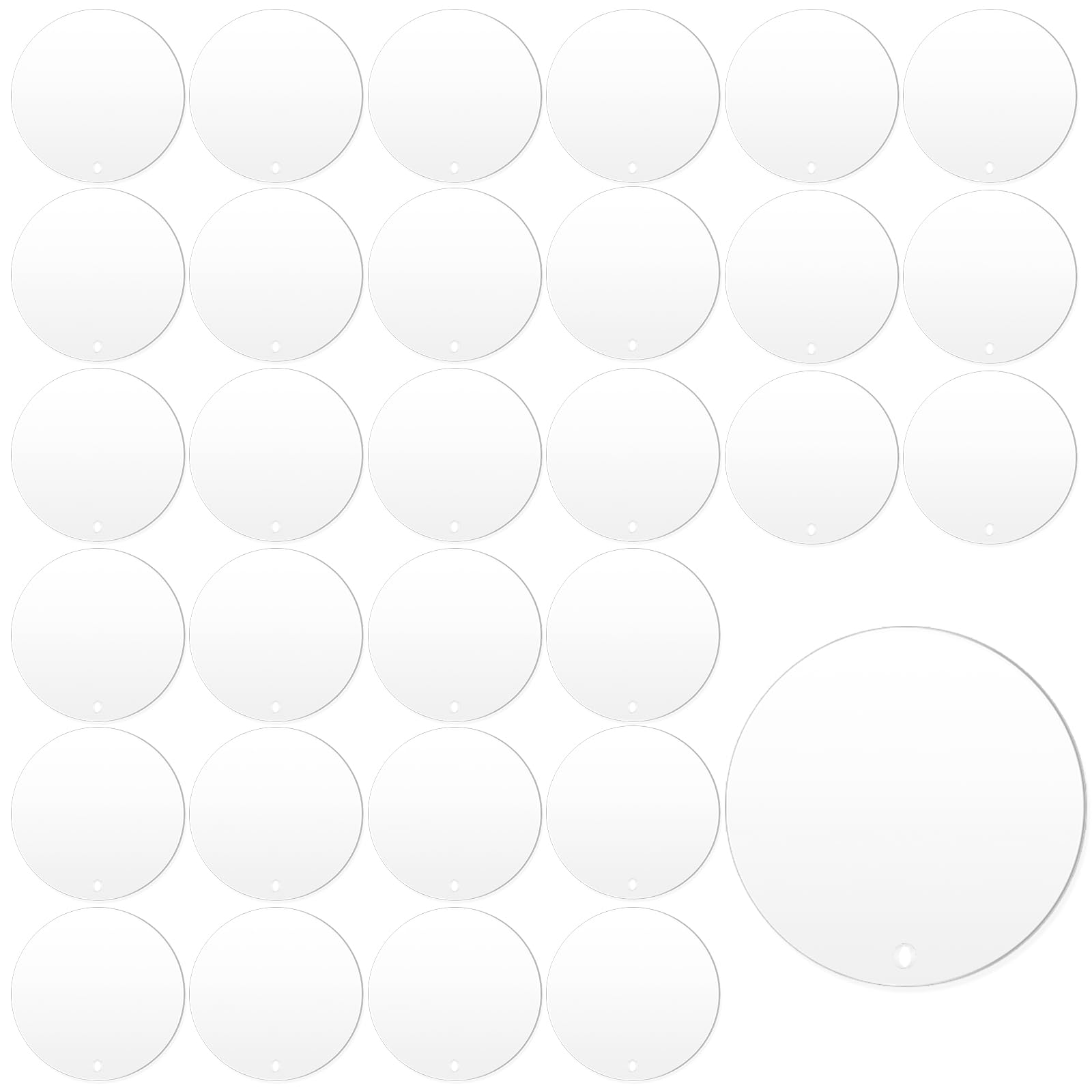 Swpeet 30Pcs 3.5 Inch Thick 2mm Clear Acrylic Circle Sheet with Hole Kit, Round Transparent Acrylic Disk Ornament Blank Sheets for Art Project Painting DIY Craft