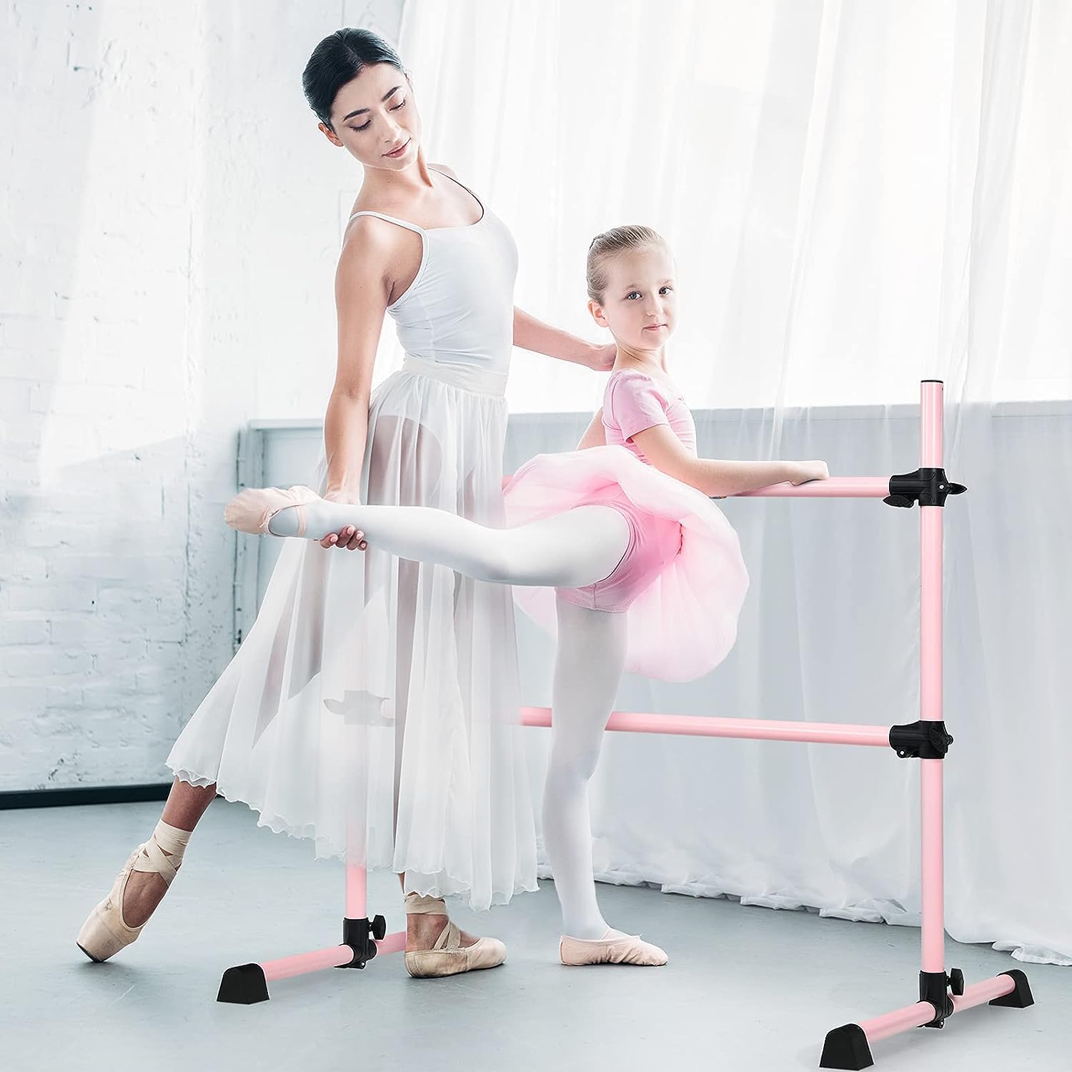 GYMAX Barra de Ballet Independiente Móvil Altura Regulable Barra de Estiramiento Desmontable Barra de Ballet de Hierro Carga hasta 100 kg