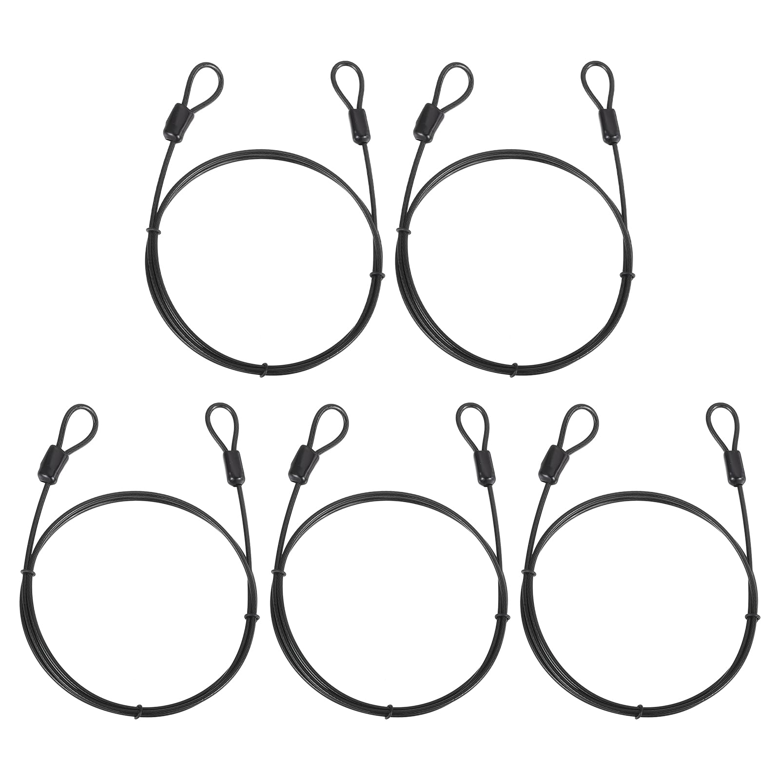 PATIKIL Security Cable (1m x 2.5mm, Gray)(5 Pcs) Braided Stainless Steel Safety Cable Wire Ropes Luggage Lock with Double Loops, Suit for - Suitcase/Bicycle/Cabinets