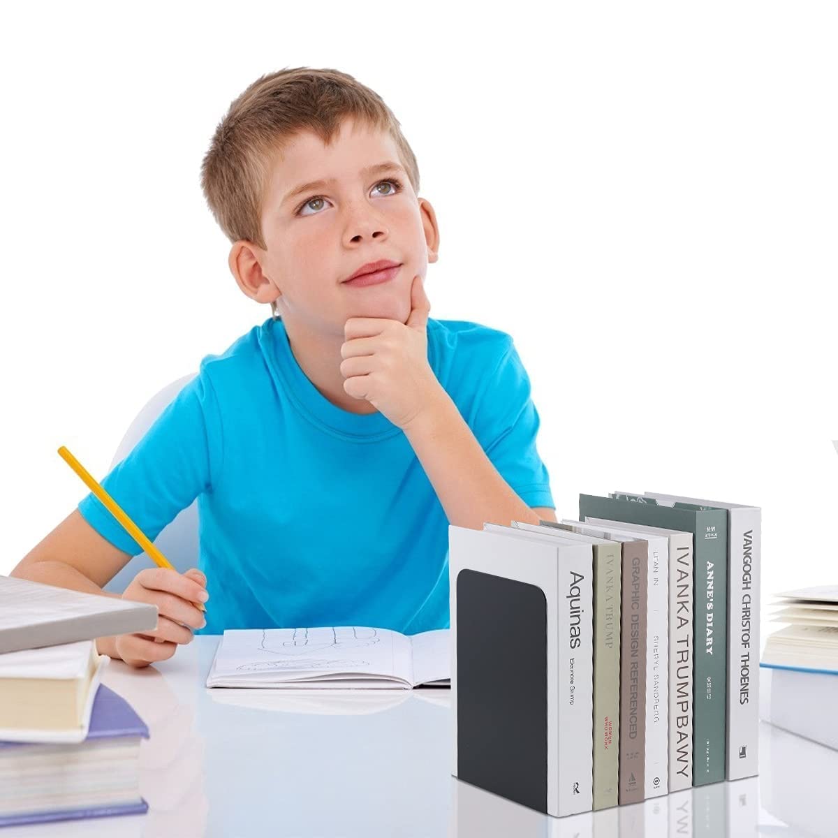 Fermalibri in Metallo per Mensole 3 Paia - Reggilibri da Ufficio, Casa, Biblioteca, Scuola (Nero)