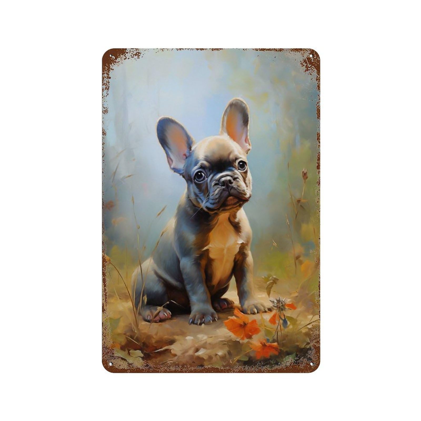 Vintage Metal Tin Sign French Bulldog Gray Puppy 11.8"x7.9", Classic Wall Plaque for Pub, Kitchen And Man Cave Decor