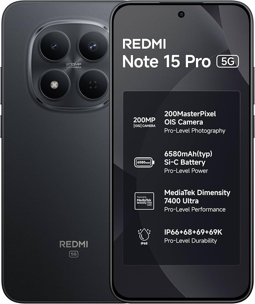 Smartphone Xiaomi Redmi Note 15 Pro 5G 256GB - 8GB Ram Preto Black