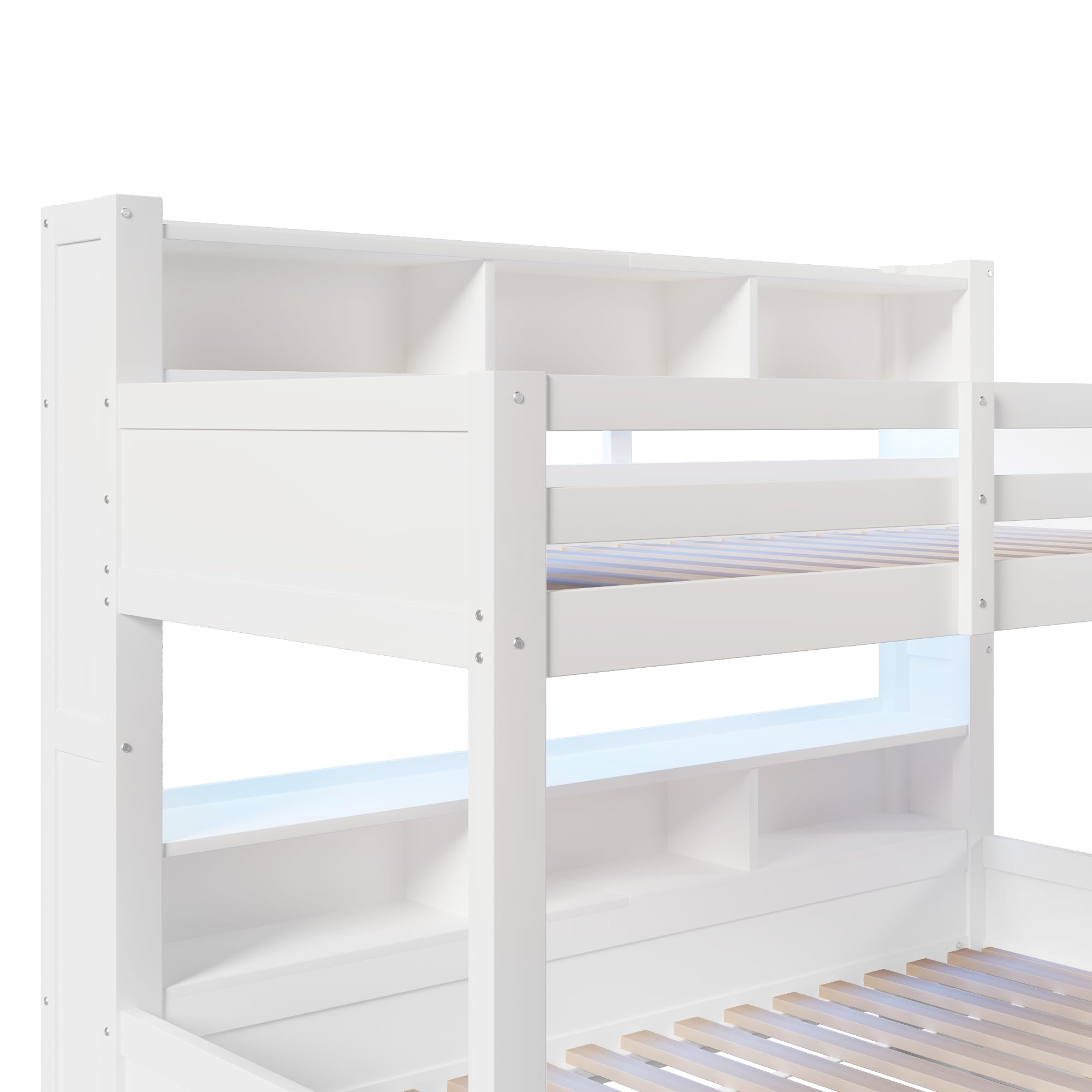 Idemon Letto a soppalco con 2 dimensioni del materasso e cassetto, 90 x 200 cm + 140 x 200 cm, scala, rete per l'illuminazione dell'ambiente, legno di pino e MDF (bianco)