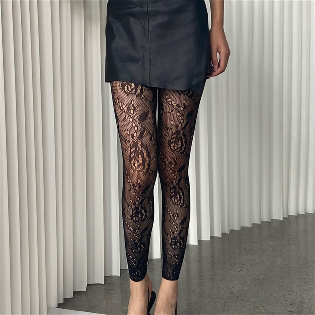 Mrotrida Women's Floral Footless Tights Vintage No Toes Fishnet Leggings Stockings Sheer Foral Pattern Lace Mesh Tights - Image 7