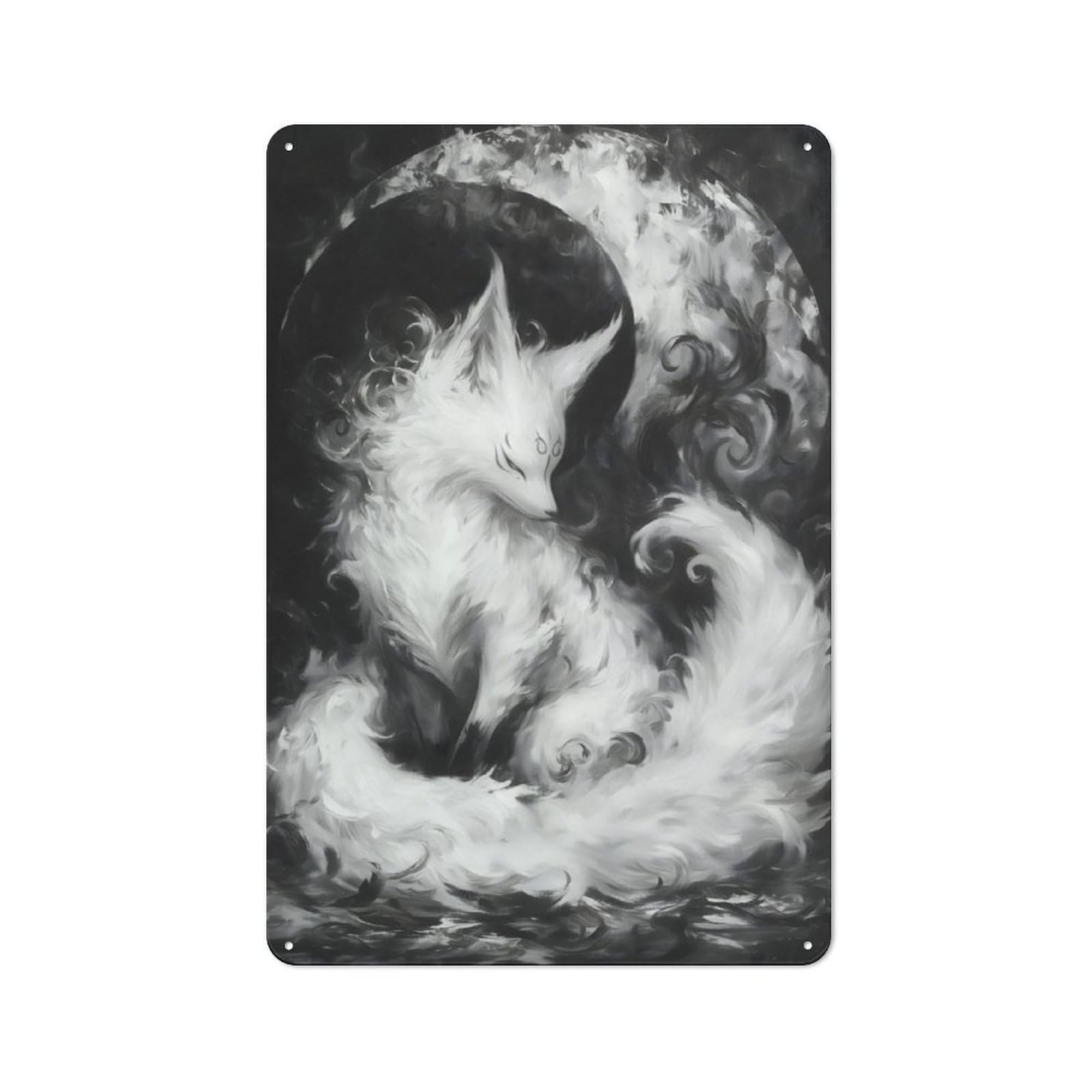 Junmoney Fox Under Moon For Garden Room Or Summerhouse, Rustic Tin Sign 30X20cm, Tin Sign Wall Decor For Garden Rooms And Summerhouses