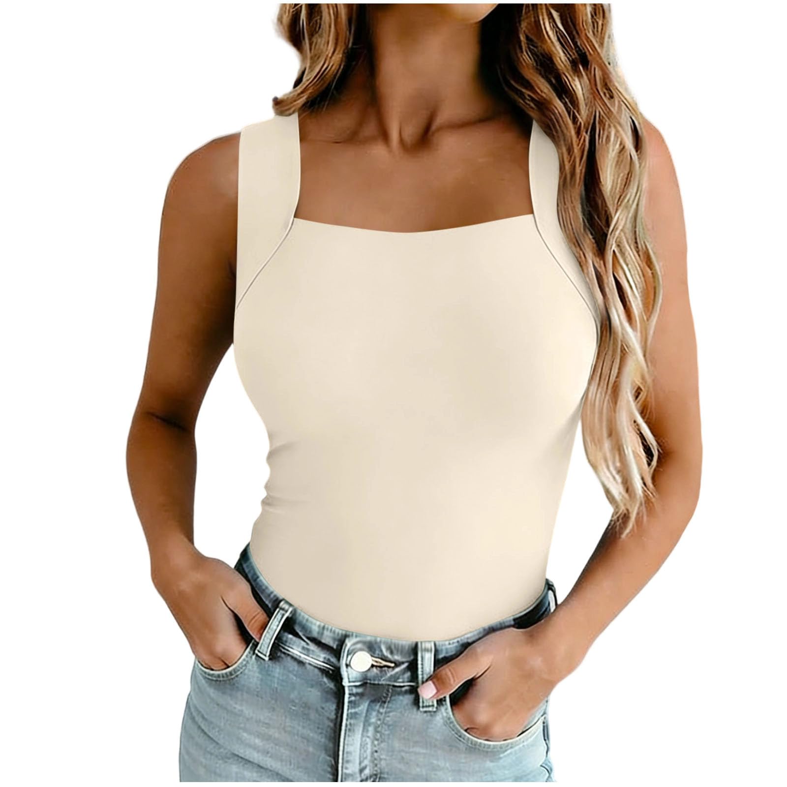 Women's Square Neck Tank Tops Sleeveless Crop Top with Chest Pad Seamless Stretch Cami Tanks Shirts Summer Basic Tight Tees — view 12