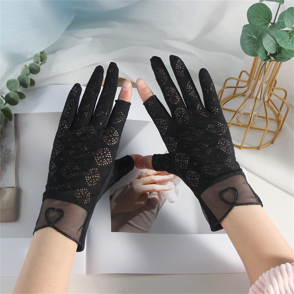 Gloves Women's Thin Ice Silk Lace Driving and Cycling Touch Screen Outdoor Exposed Two Fingers Spring