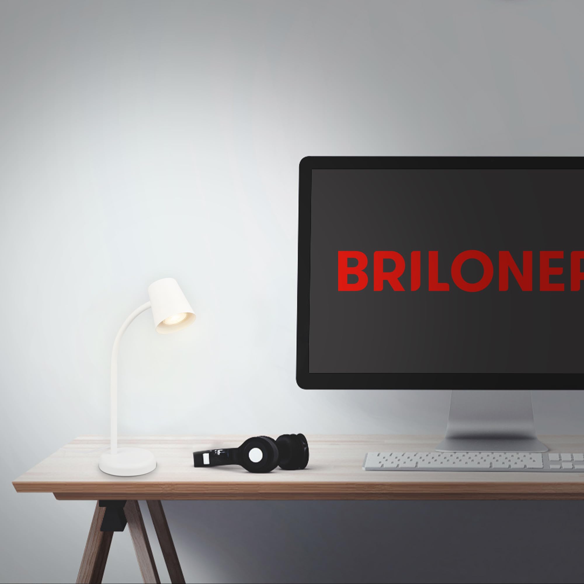 BRILONER - Lámpara Escritorio Orientable, Lamparas de Mesita de Noche, Lámpara de Mesa GU10 para Oficina, con Interruptor de Cable, Lampara Lectura, Lampara de Escritorio, Luz Escritorio, Blanco