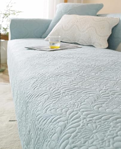 Miniatura 6 de vctops Funda acolchada de algodón bordado para sofá, color liso, antideslizante, suave, lavable, protector de muebles para perros, niños y mascotas