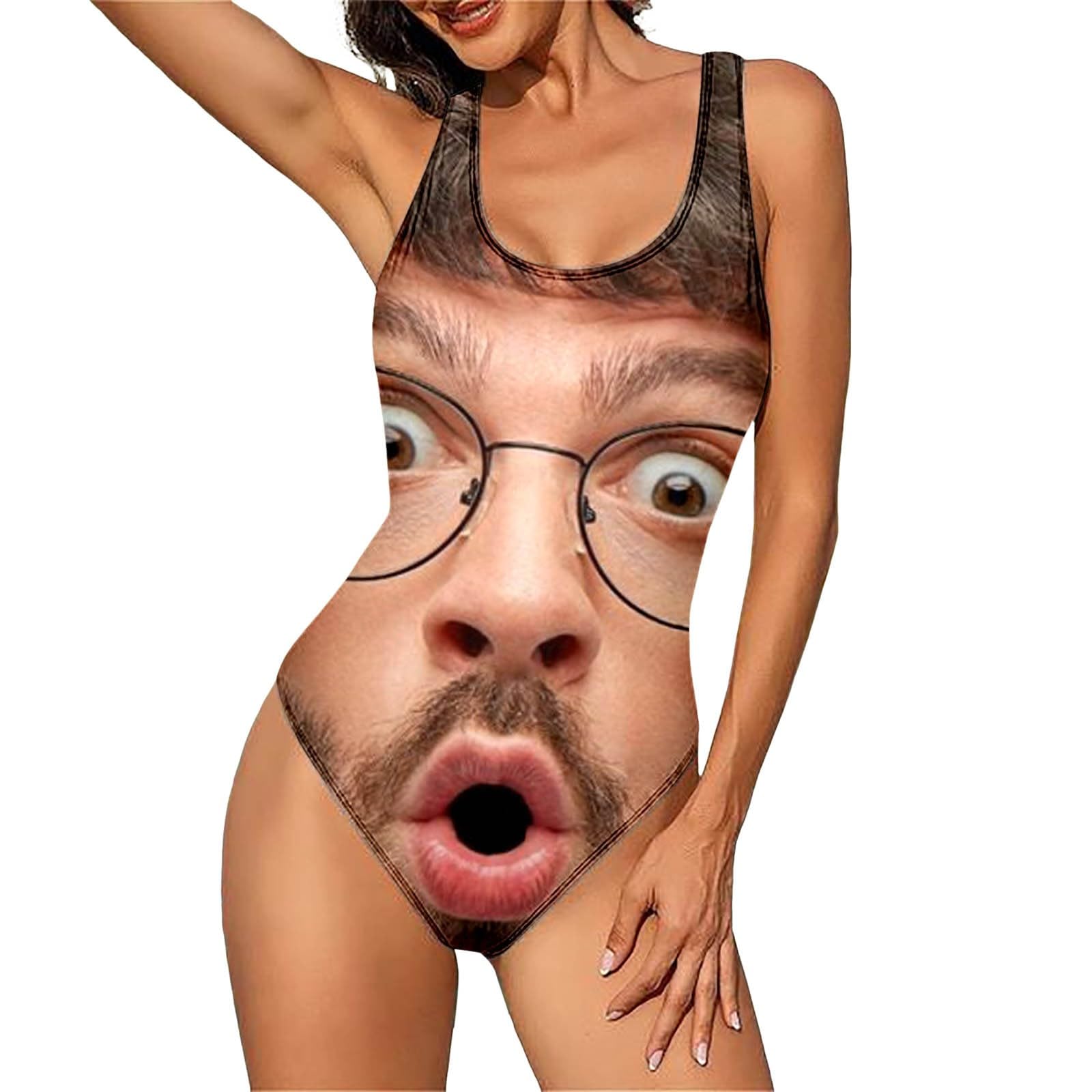 Personalised Swimming Costume, Facial Customised Swimwear, One Piece Personalized Funny Bathing Suits with Husbands Faces, Stag Do Gift Funny Men Women for Summer Holiday