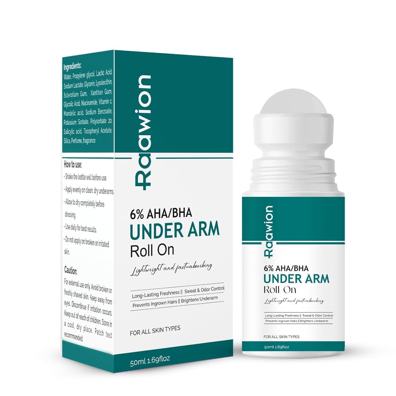6% AHA BHA Underarm Roll-On for Even Tone Skin, 2% Lactic, 1% Mandelic and 1% Salicylic Acid, Controls Odour & Reduces Pigmentation, 0% Alcohol & 0% Aluminium, Flora Fragrance, 50ml-image-35