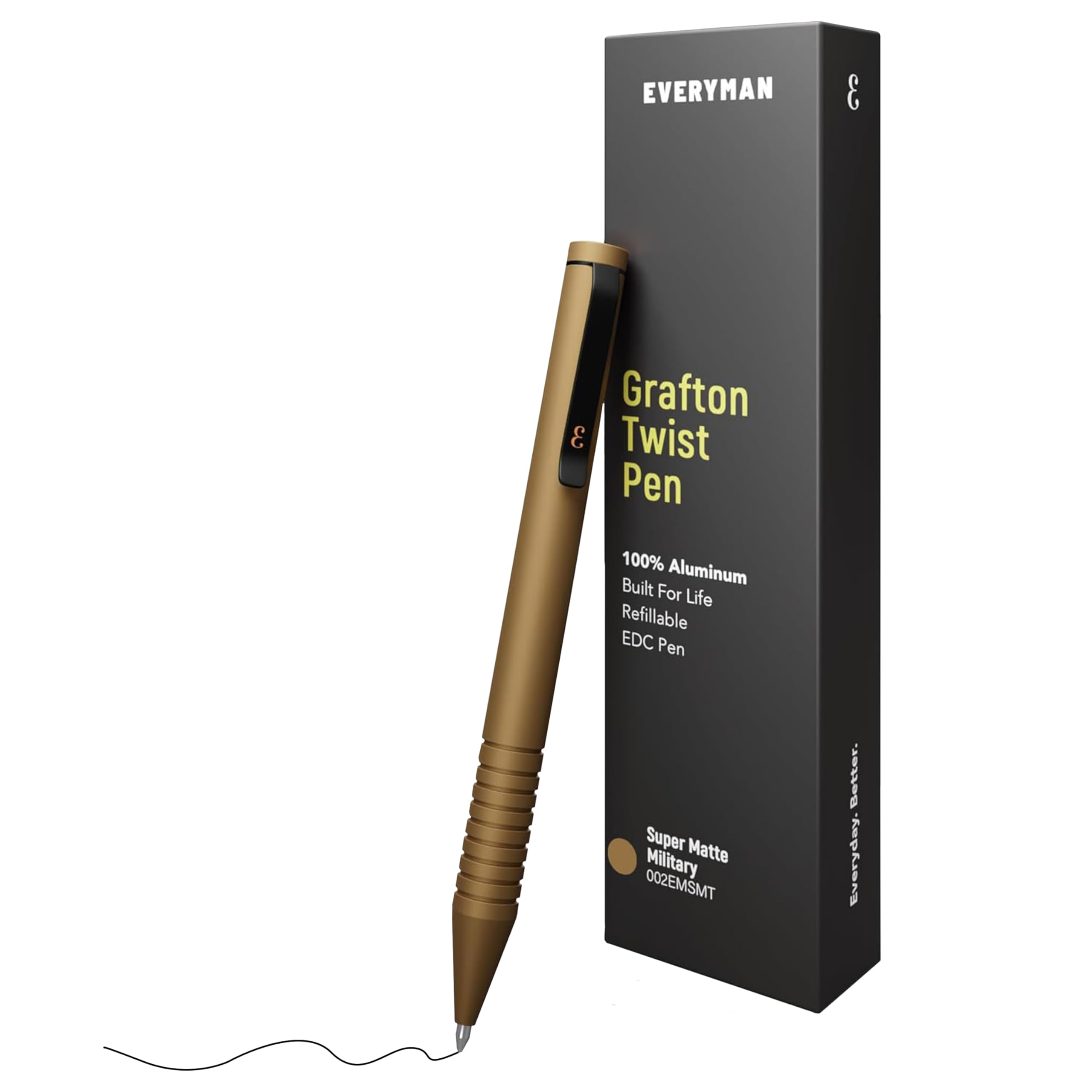 Everyman Military Super Matte Mini Twist Gel Pen | Compact Refillable 0.7mm Gel Pen with Twist Mechanism | Durable Metal EDC Writing Tool for Travel,