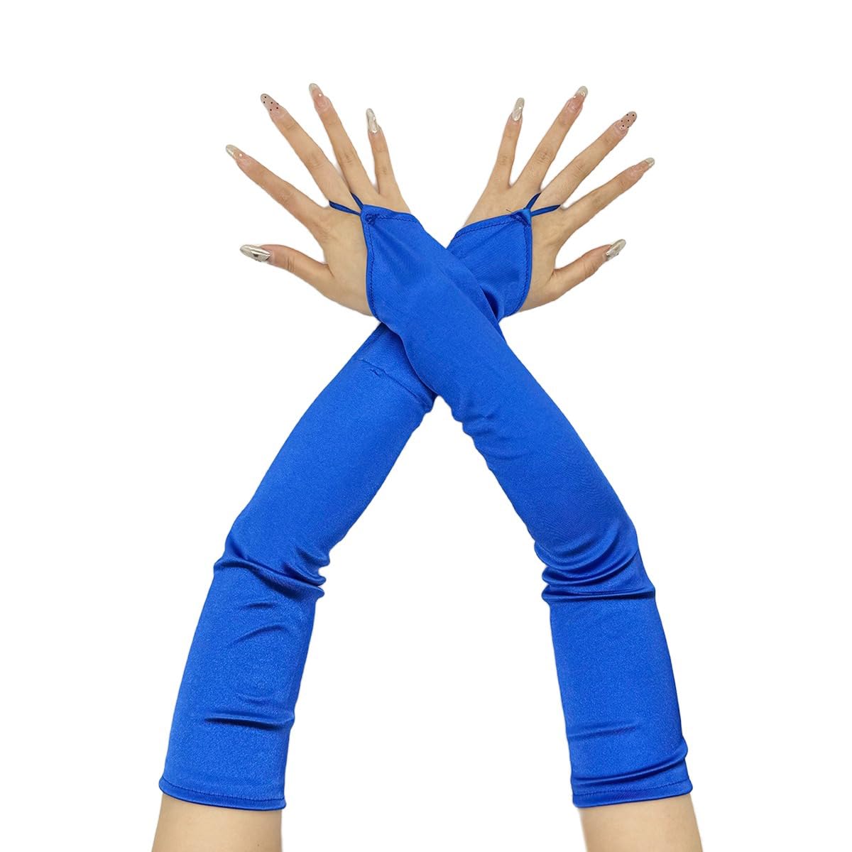 Anevous Satin Handschuhe Lang Fingerlos,Damenhandschuhe,Operahandschuhe,Abendhandschuhe,Seidenhandschuhe,1920s Style Gloves für Cosplay-Kostüme,Maskerade,Karneval,Halloween-Party,Blau Spielzeug