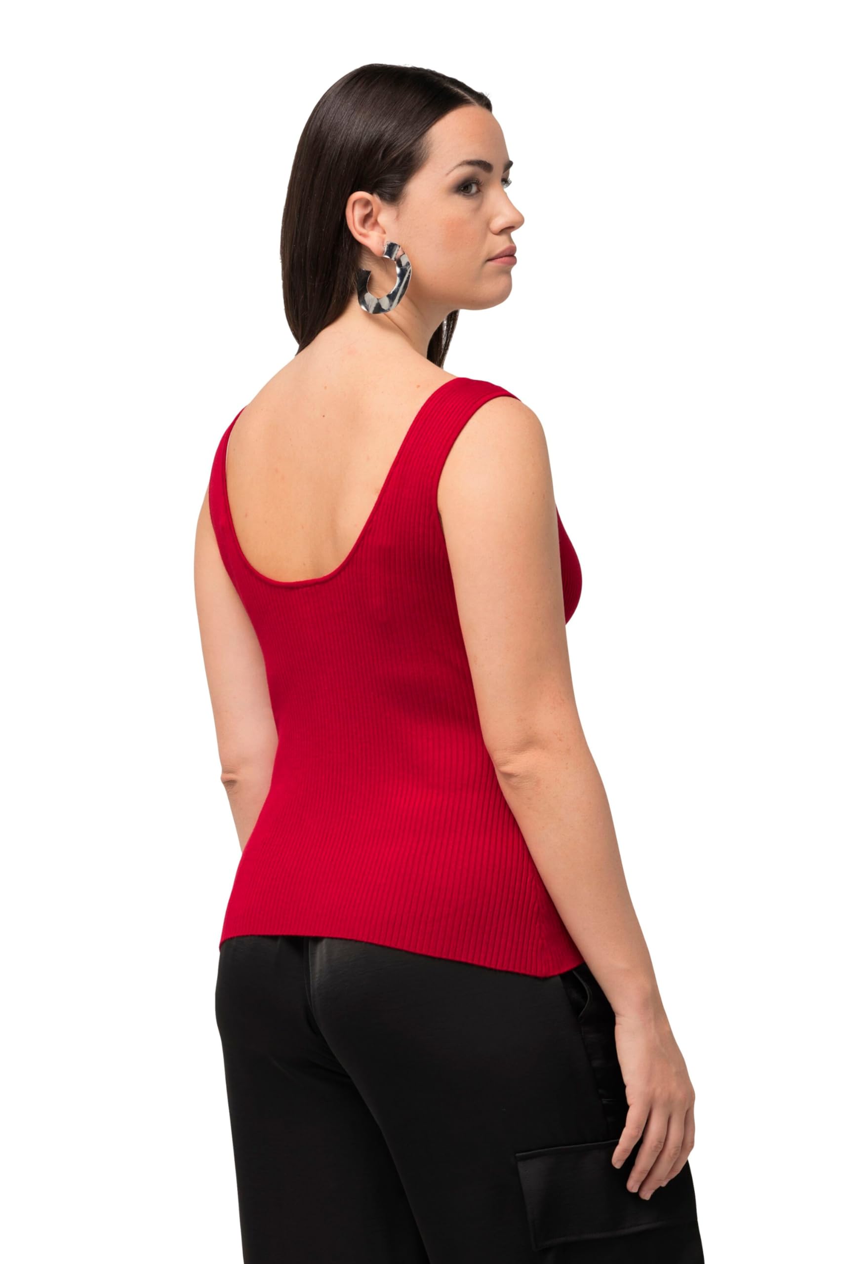 Ulla Popken Top dal Taglio Aderente e Smanicato con Scollo a Cuore e Costine 825429