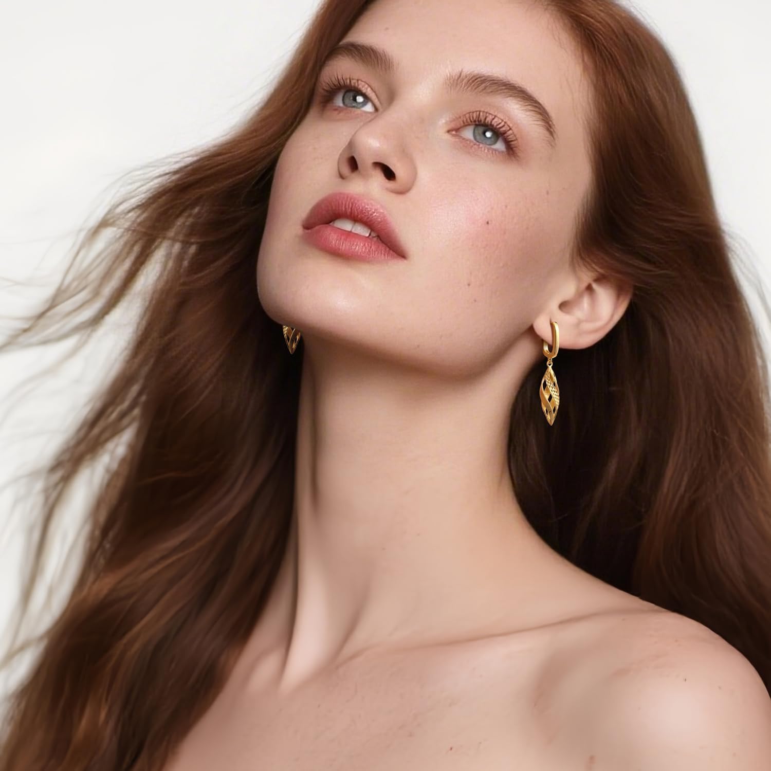 Gold Hoop Earrings 14K Gold Hoop Earrings for Women Dangle Drop Earring for Women Rhombic Twisted Hollow Shape Drop Earring for Womens Dangling 40mm - Image 3